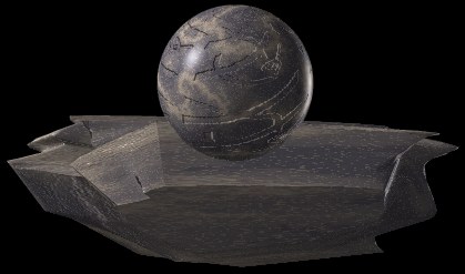 [Picture of stone sphere with carvings: 18K JPEG]